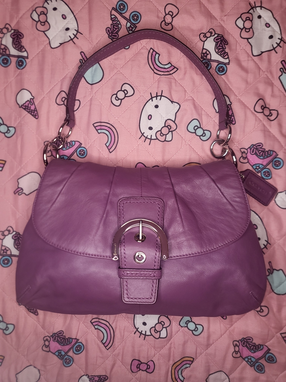 Coach Soho  Purple Pleated Leather Shoulder Bag flop F17217